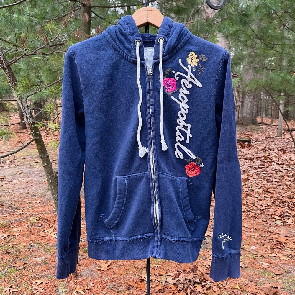 2010 Aéropostale Blue Zip-Up Hoodie Sweatshirt Size XL Mall Beach Summer